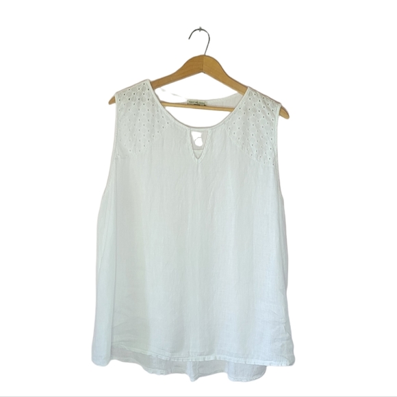 Plus size 1x Italian Made white linen sleeveless top by TERZO MILLENNIO - Picture 2 of 7